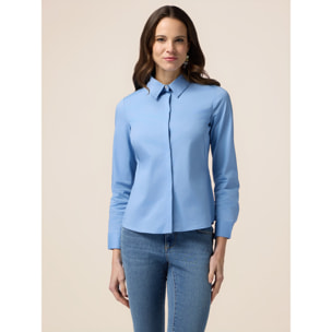 Oltre - Camicia in popeline con bottone gioiello - Azzurro