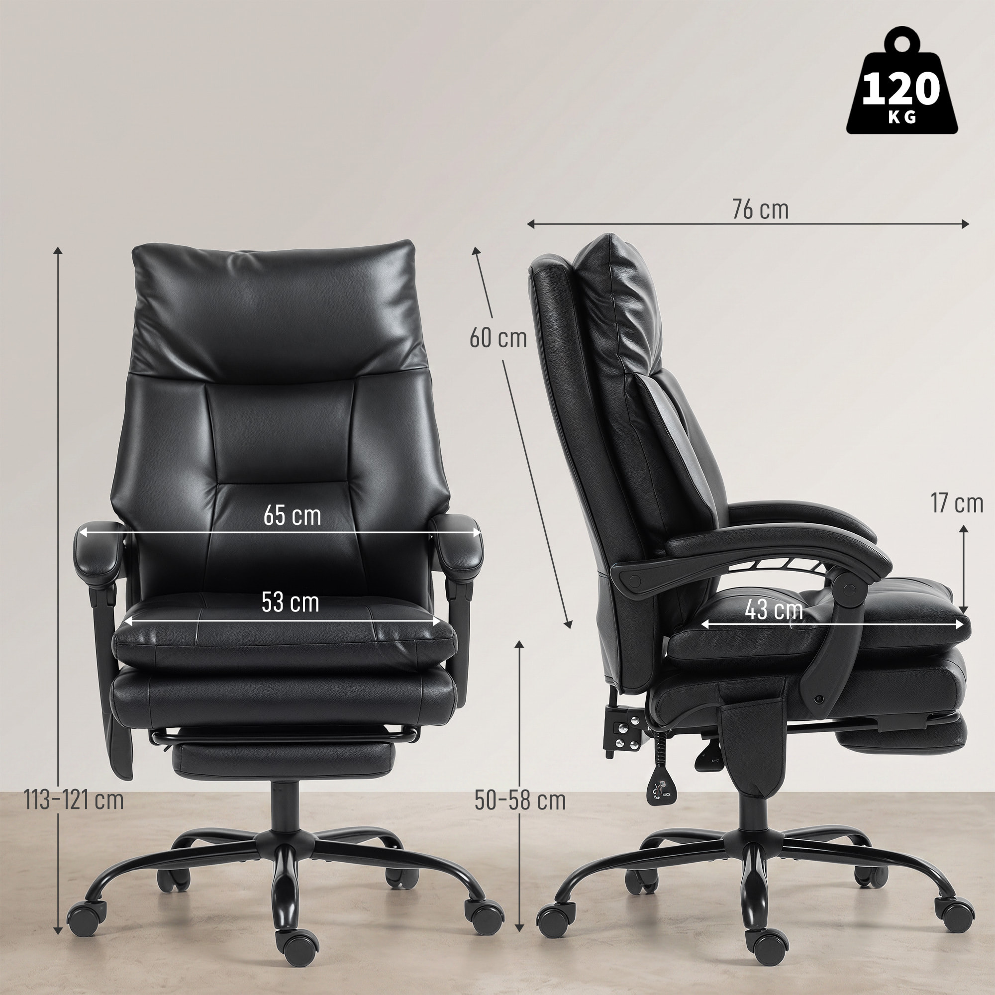 Fauteuil bureau manager inclinable repose-pieds rétractable noir