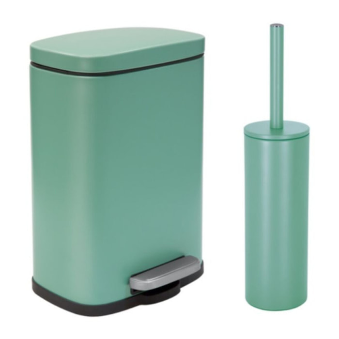 Set Poubelle à  pédale 5L & Brosse Wc AKIRA Vert mat Spirella