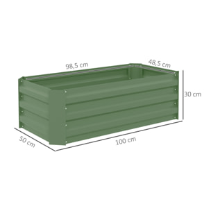 Juego de 2 Jardineras Exterior Grandes de Acero Galvanizado, Huertos Urbanos, Maceteros Exterior Elevados para Plantas, Flores, Terraza, Resistente a la Intemperie, 100x50x30 cm, Verde