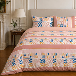 Parure housse de couette 100% microfibre motif géométrique - BLUEBERRY