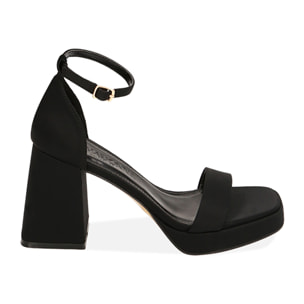 Sandalias con plataforma de tejido negro, tacón de 9,5 cm