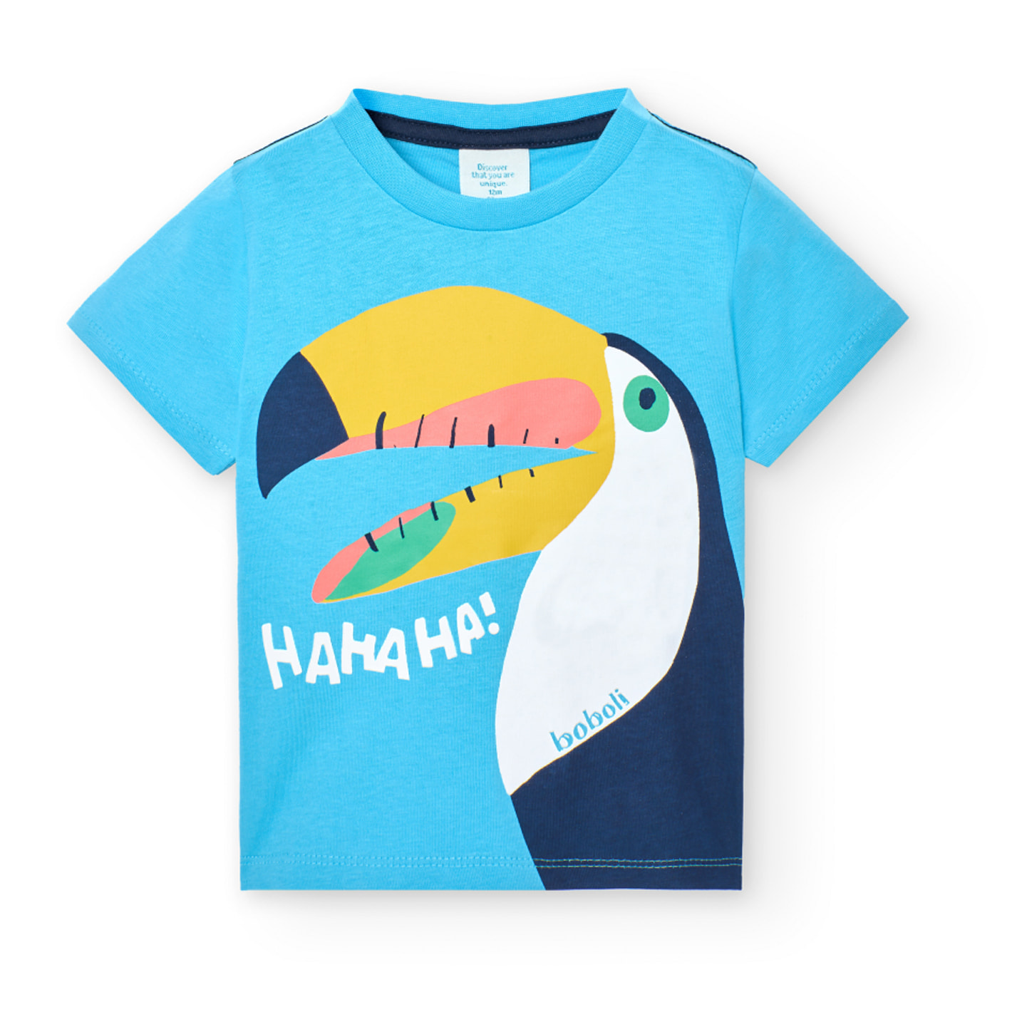 Camiseta niÃ±o estampada, mangas cortas, azul turquesa