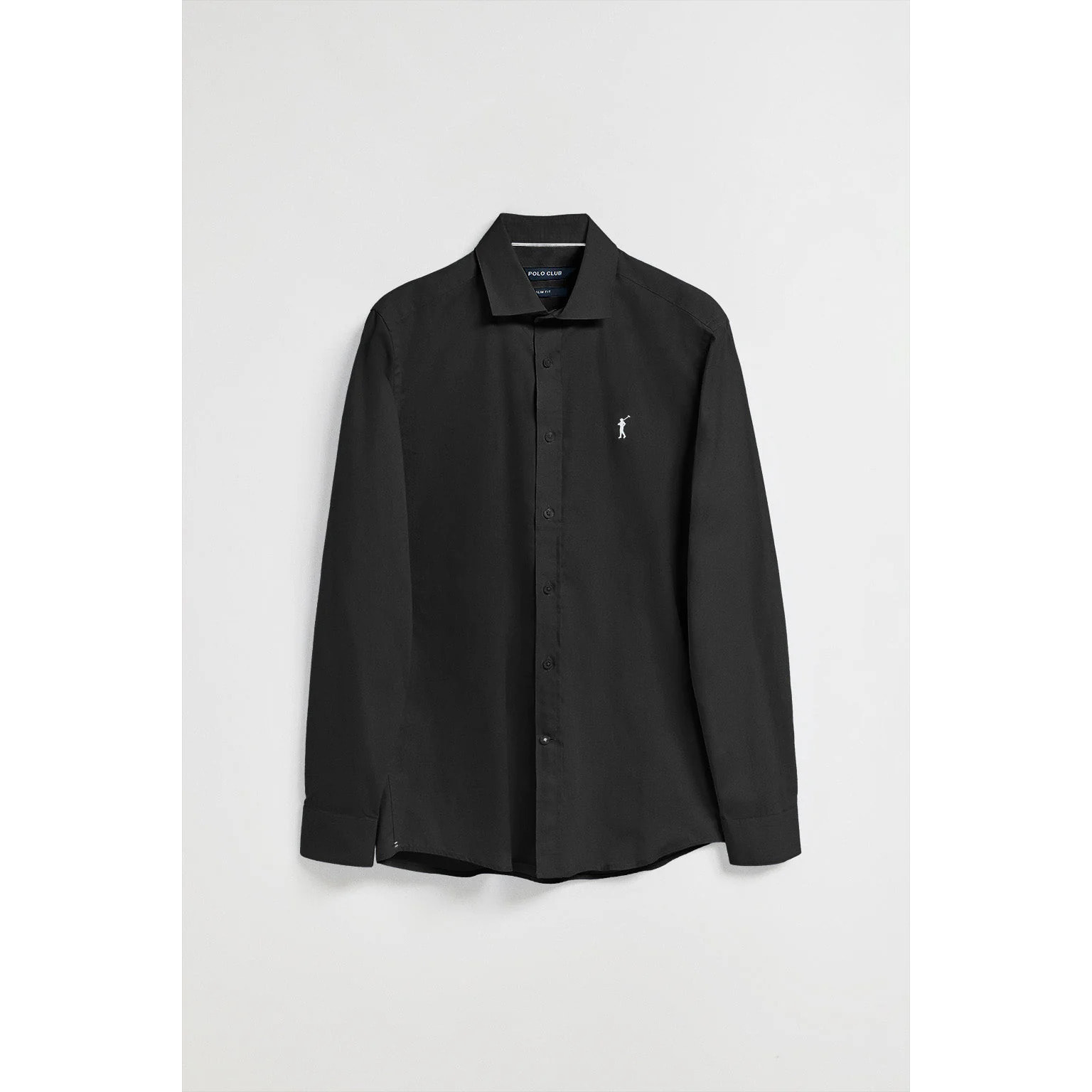 Camicia slim in popeline nera con logo Rigby Go ricamato