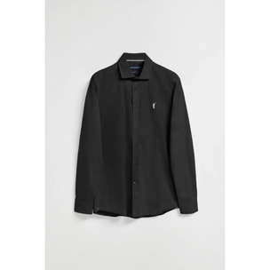 Camicia slim in popeline nera con logo Rigby Go ricamato