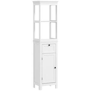 Columna de Baño Mueble de Baño con Cajón Puerta Estante Ajustable y 2 Compartimientos Armario de Baño Moderno 40x30x165 cm Blanco