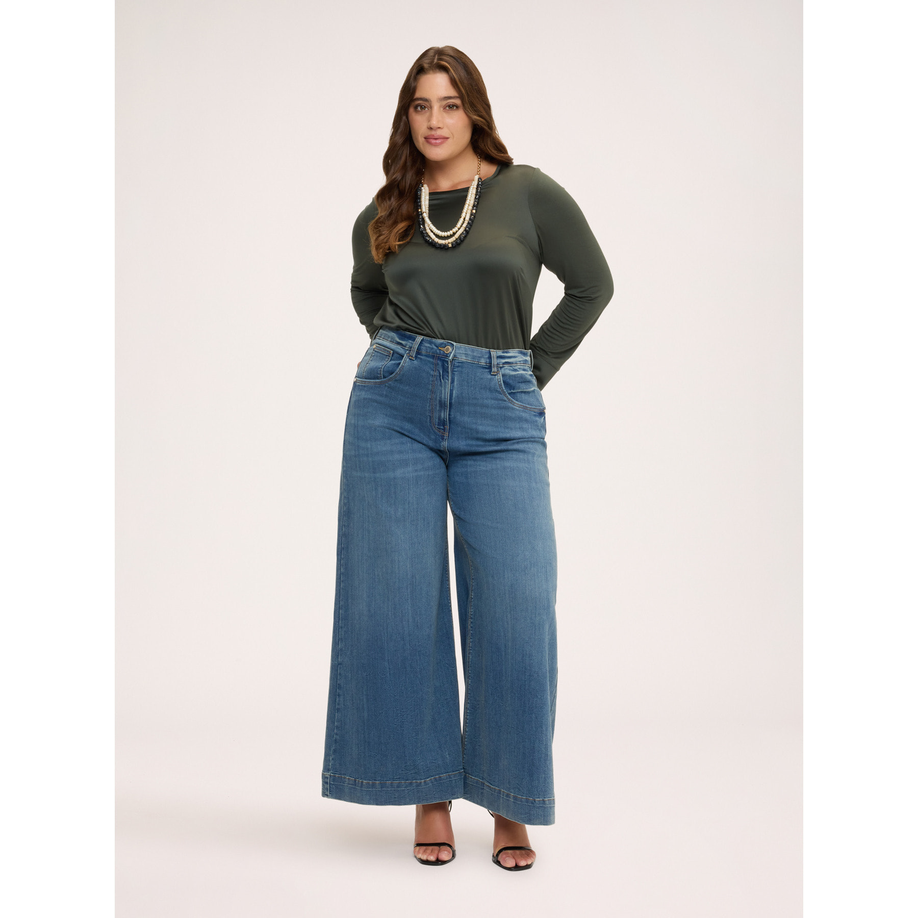 Fiorella Rubino - Camiseta bimaterial en raso y jersey - Verde militare