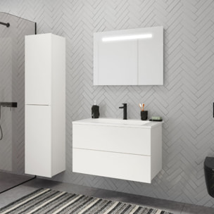 Meuble vasque 80 cm BURGBAD Cosmo blanc mat + miroir + colonne