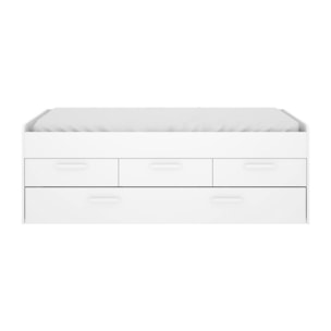 Letto per bambini Alben, Struttura con secondo lettino estraibile, Letto singolo per cameretta con 3 cassettoni, 194x95h68 cm, Bianco