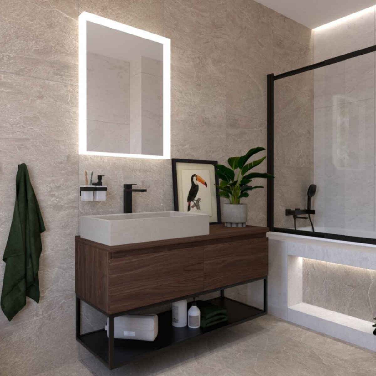 Swiss Aqua Technologies Vision 140x120 cm pare-baignoire coulissant en verre, traitement Easy Clean, noir (SATVZVI120CT)