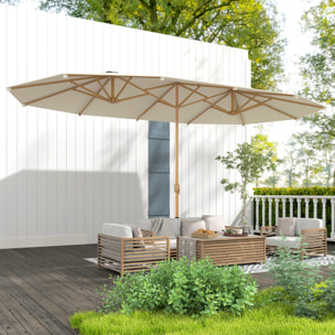 Sombrilla Doble 4,55x2,65 m Sombrilla Terraza Exterior con Manivela Manual Resistente al Agua y Protección Solar Sombrilla Grande para Terraza Playa Piscina Crema