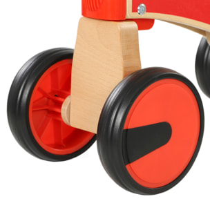 Porteur en bois 4 roues selle avec rebord naturel noir rouge