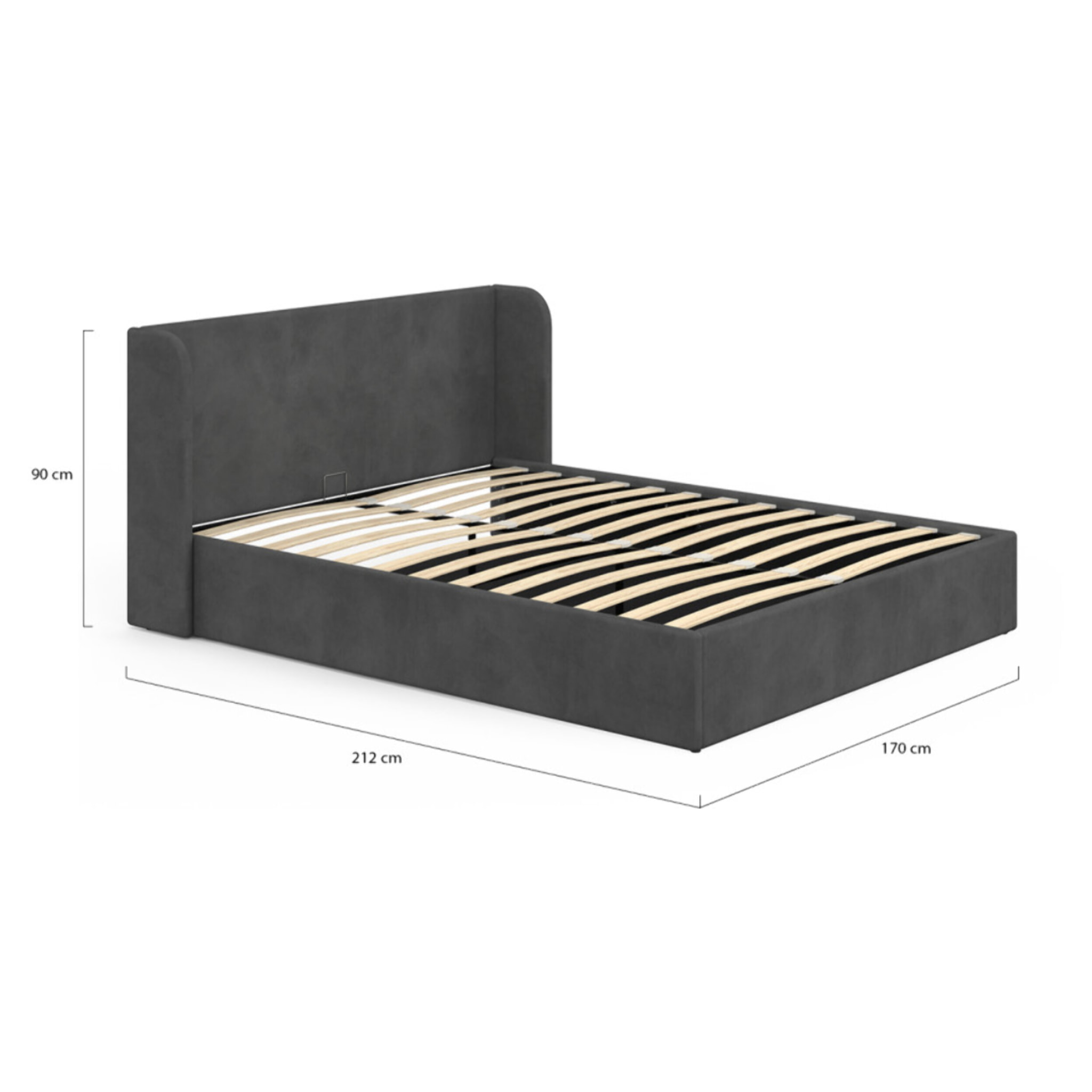 Lit coffre Lucia en velours gris avec sommier et tête de lit 160x200cm