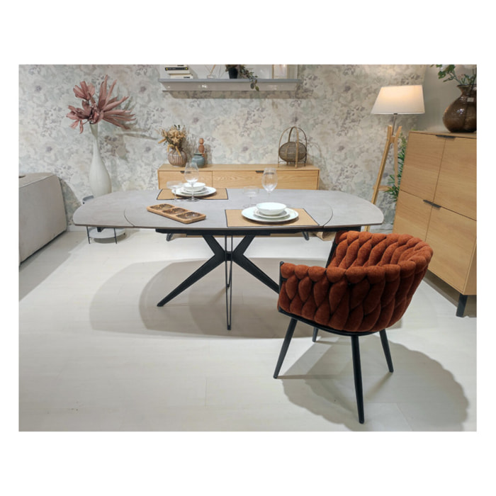 Table de repas ovale extensible 130 à 190 cm en céramique gris - SOPHIE