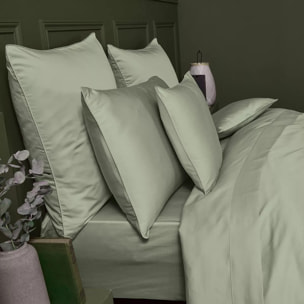 Drap housse b50 satin de coton uni vert Ava uni lichen