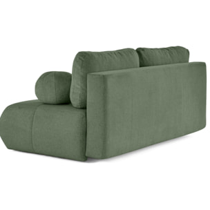 Bowie - canapé 3 places convertible coffre + coussin rond inclus en tissu texturé - Vert