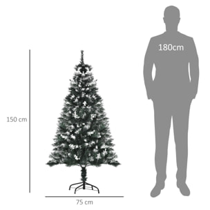 Árbol de Navidad 150 cm Árbol de Navidad Artificial con 378 Ramas 41 Decoraciones Soporte de Acero Base Plegable y Desmontable para Salón Verde