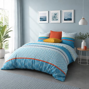 Housse de couette + taies 100% coton 57fils eva blue