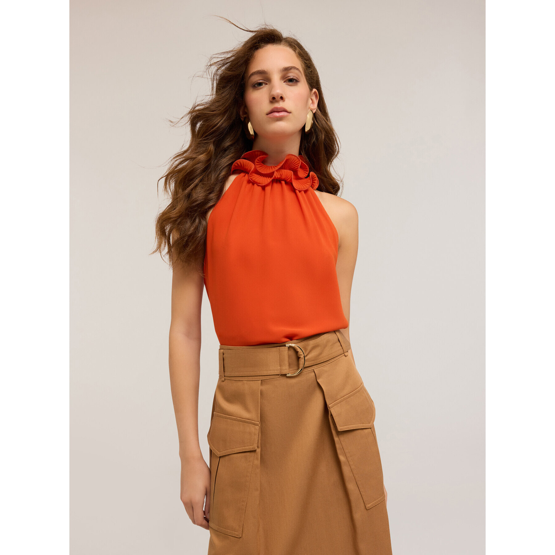 Motivi - Top con volantes - Naranja sol