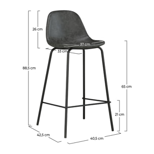 Chaise pour îlot central 65 cm en cuir synthétique gris/noir - Henrik