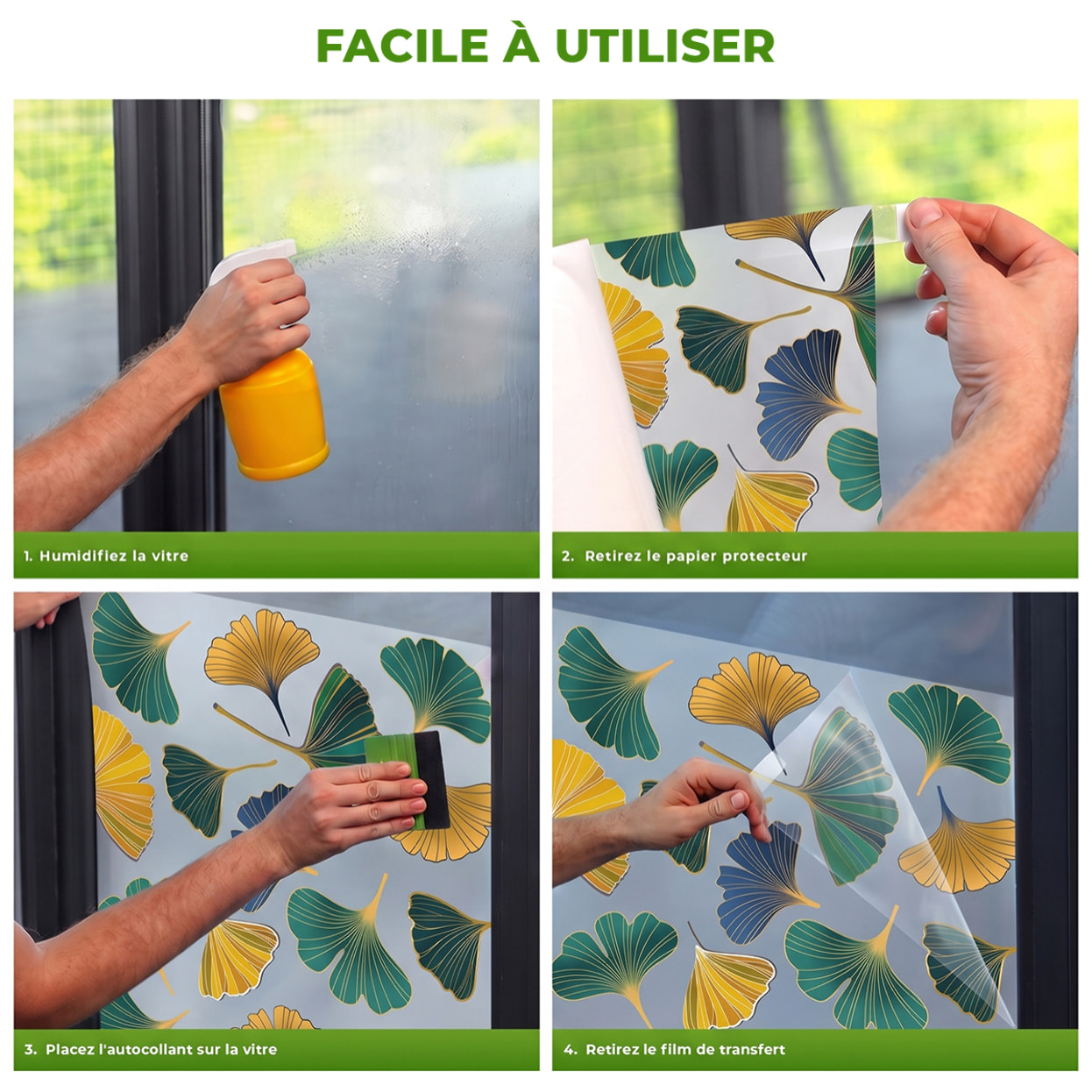 Adhésif Film Fenêtre Anti Regard Occultant - FEUILLES GINKGO AUTOMNE