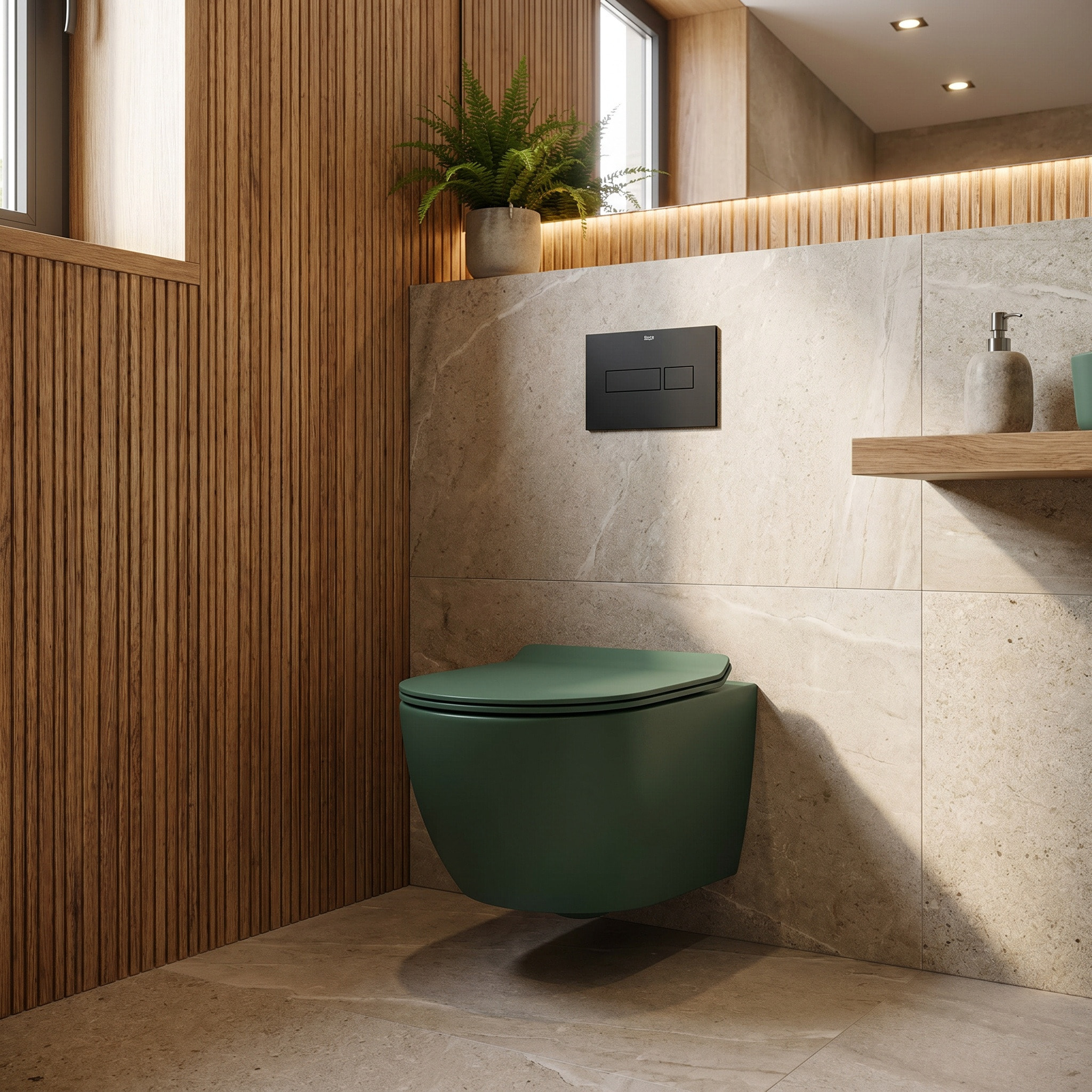 PixL WC suspendu en céramique Vortex , fixations invisibles + abattant Soft-Close, Vert mat (CEPX010RTORPGEM)