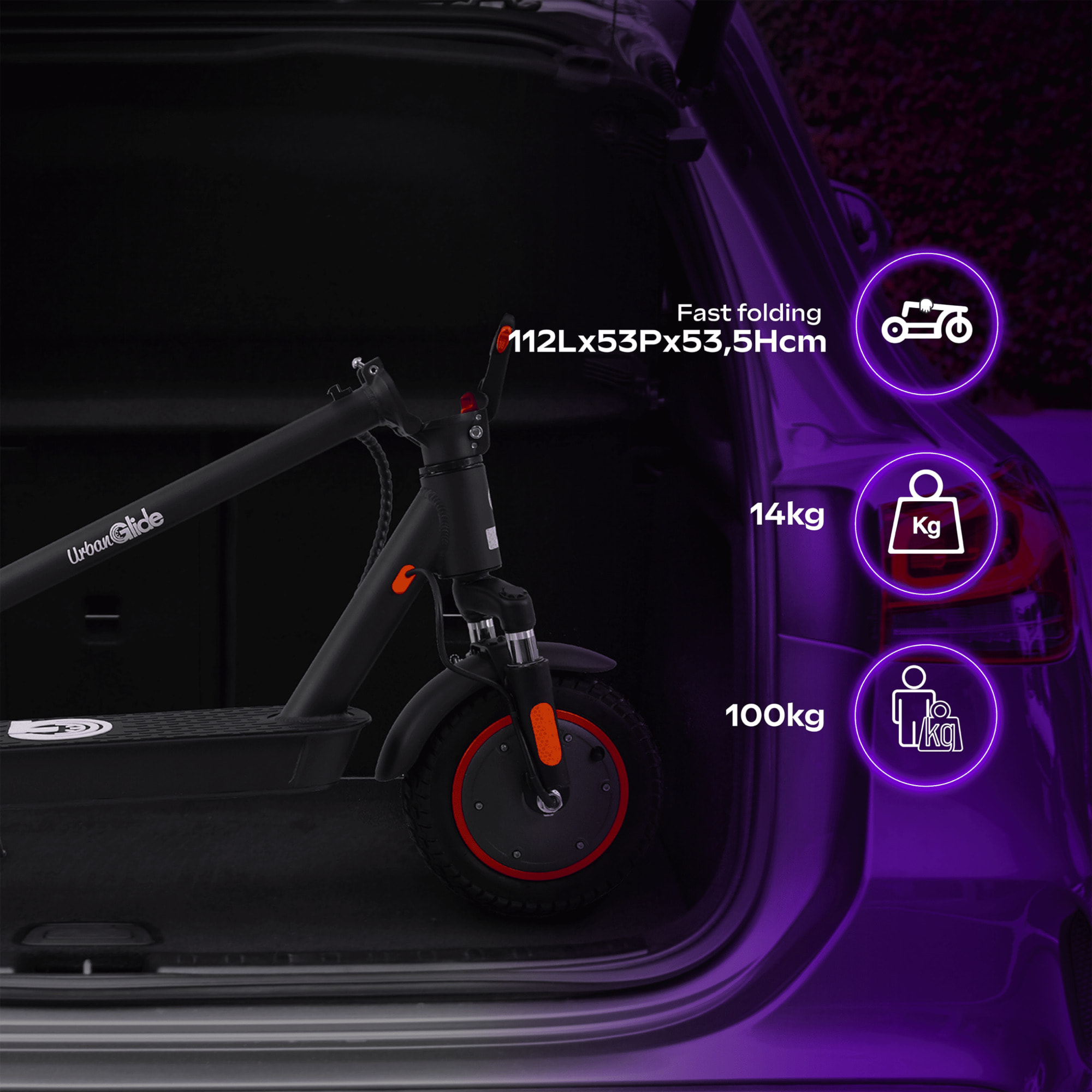 RIDE 100 PRO 2 – Poids 15Kg – Autonomie Jusqu'a 30 km – Batterie 42V – Trottinette Électrique Adulte UrbanGlide – Pneu 10"