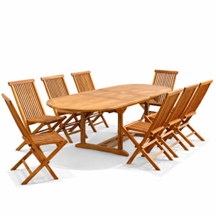 Table de jardin ovale 10 places et 10 chaises en teck huilé NARRA
