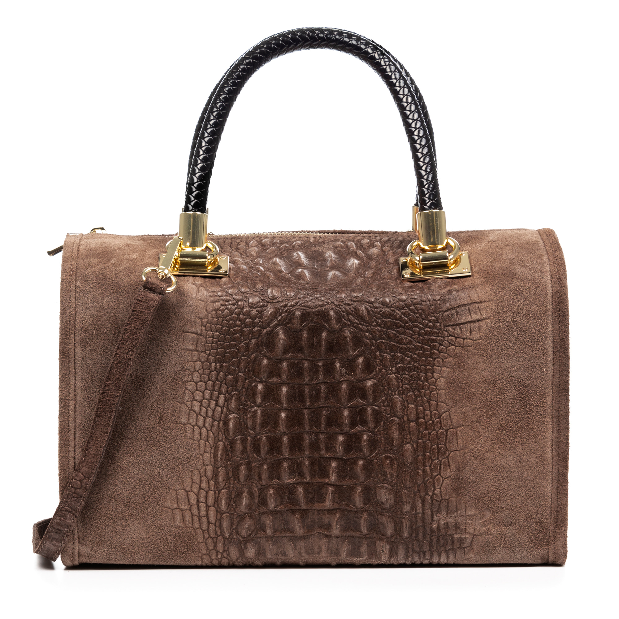 Anacapri bolso tote mujer. Piel auténtica Gamuza Grabado Cocodrilo.