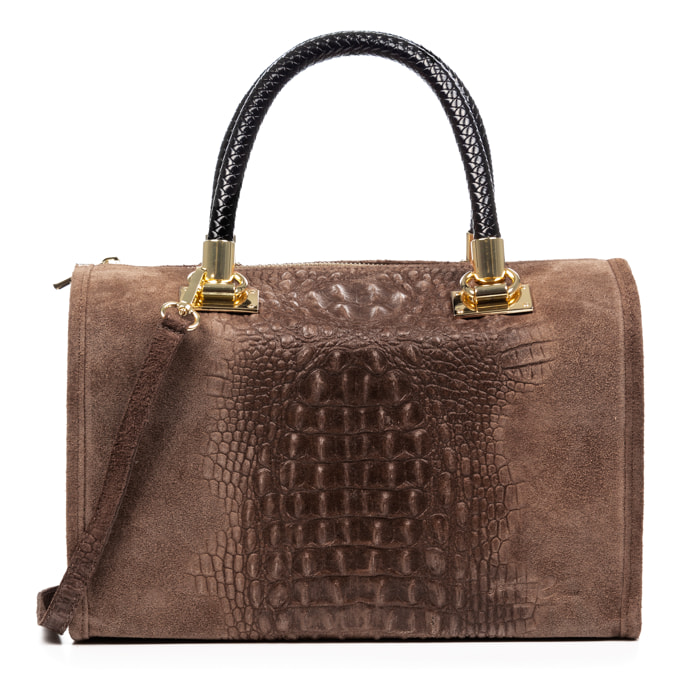 Anacapri bolso tote mujer. Piel auténtica Gamuza Grabado Cocodrilo.