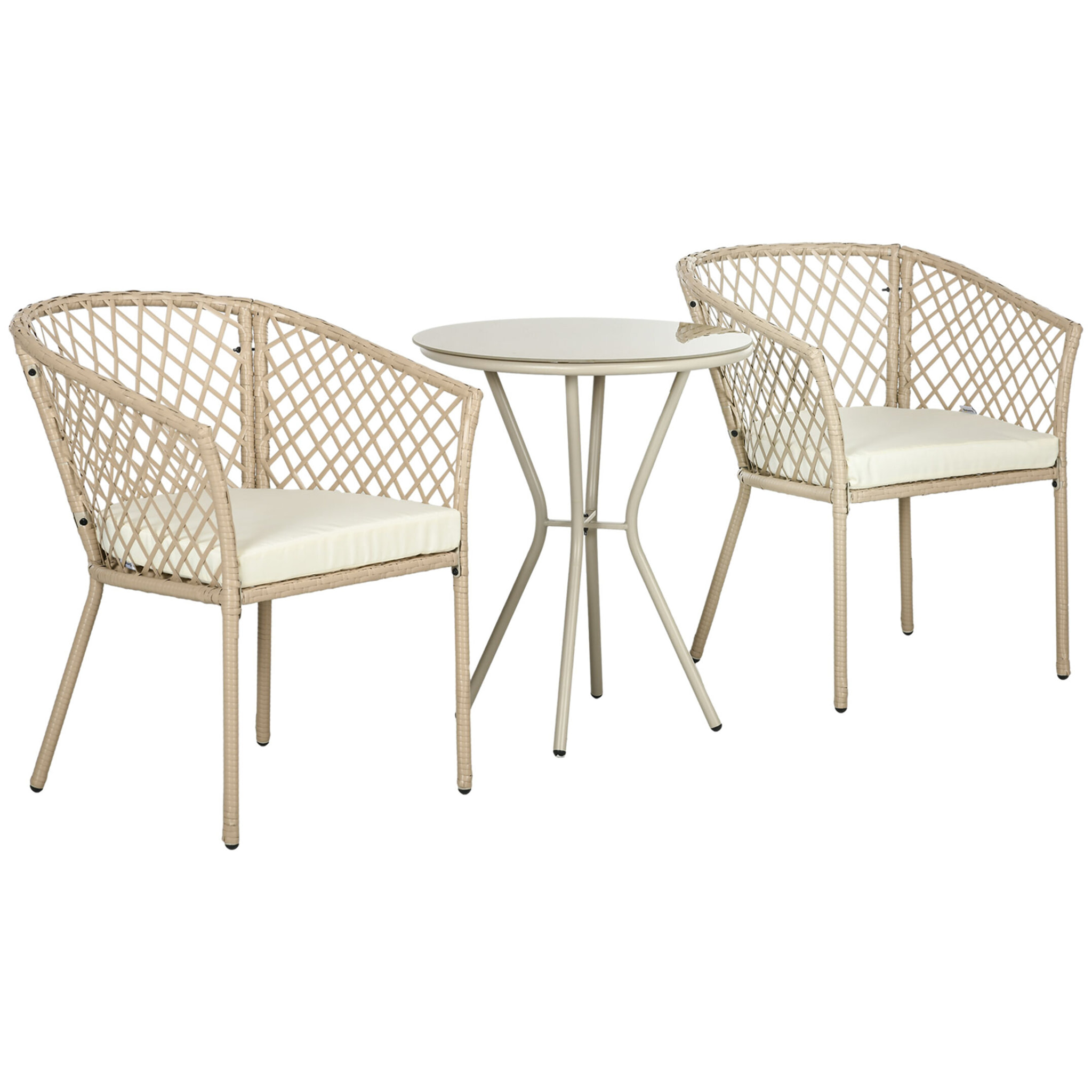 Conjunto de Mesa y 2 Sillas de Jardín Juego de 3 Piezas Sillas y Mesa de Ratán con 2 Sillas y 1 Mesa de Centro Redondo para Terraza Césped Balcón Caqui
