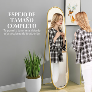 Espejo de Pie Cuerpo Entero Ovalado 160x40 cm, Espejo de Cuerpo Entero con Soporte, 2 Formas de Uso, Independiente y Apoyado, para Salón, Entrada, Dormitorio, Dorado