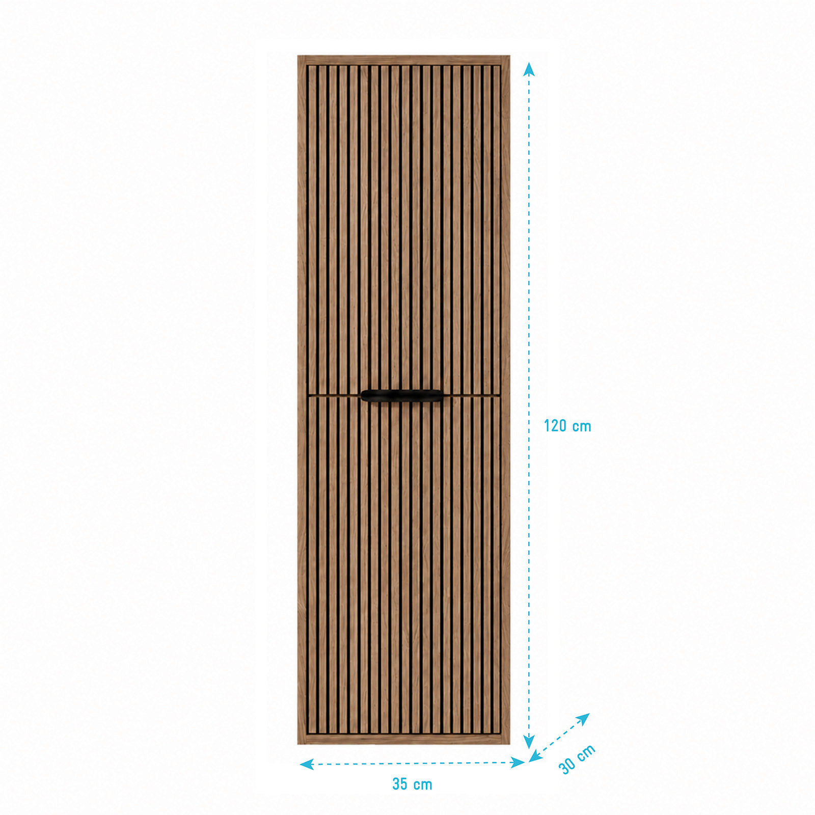 Meuble Colonne 2 Portes avec Façades Crantées Décor Chêne et Noir - 35x30x120cm - YUKI