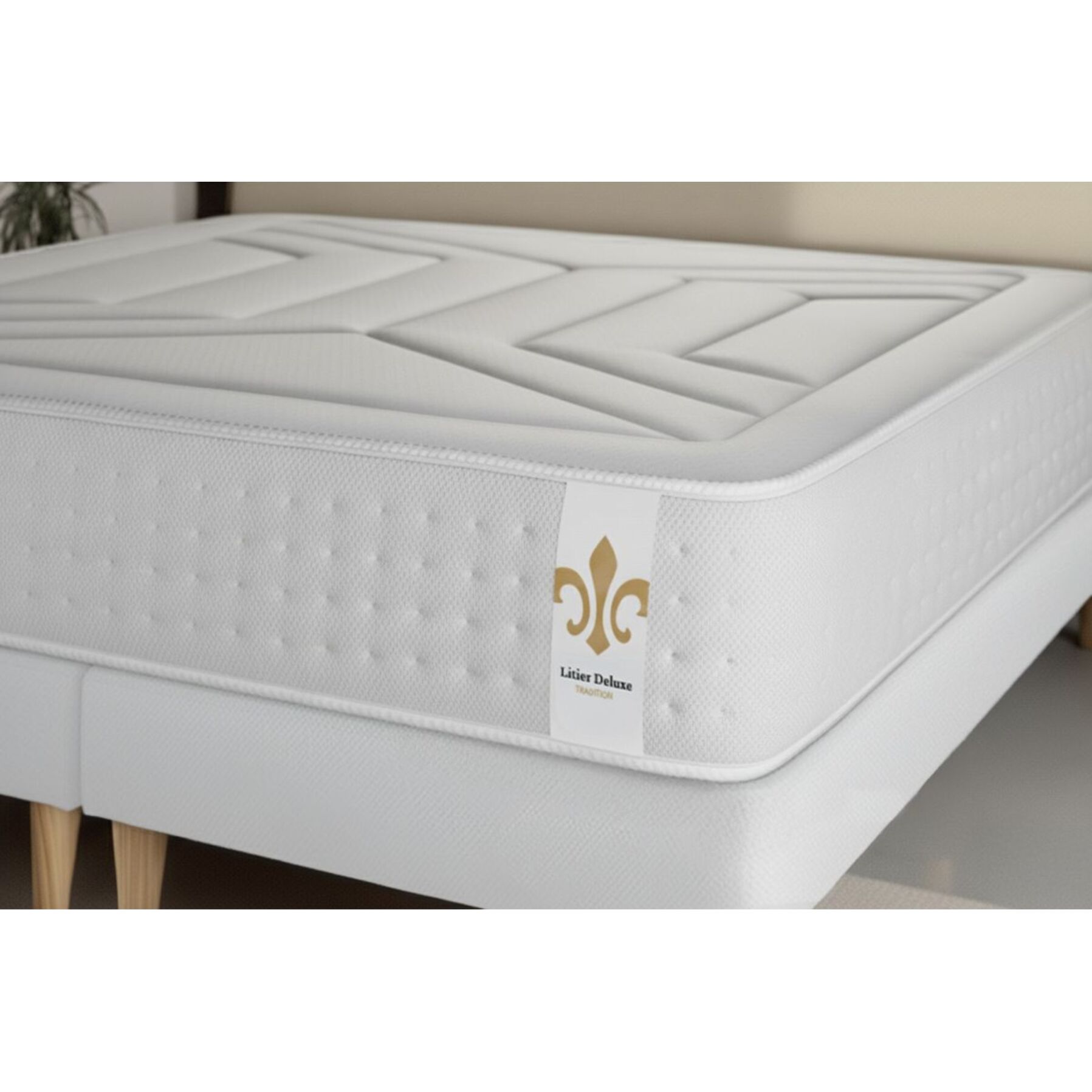 Ensemble Matelas Vingt-Quatre - 24cm - Ressorts ensachés et mémoire de forme - Confort d'exception - Sommier Tapissier Blanc