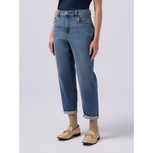 Oltre - Jeans boyslim con bottone gioiello - Azzurro