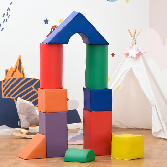 11 blocs de construction en mousse XXL - modules de motricité - jouets éducatifs - certifiés normes EN71-1-2-3 - mousse EPE revêtement PU multicolore