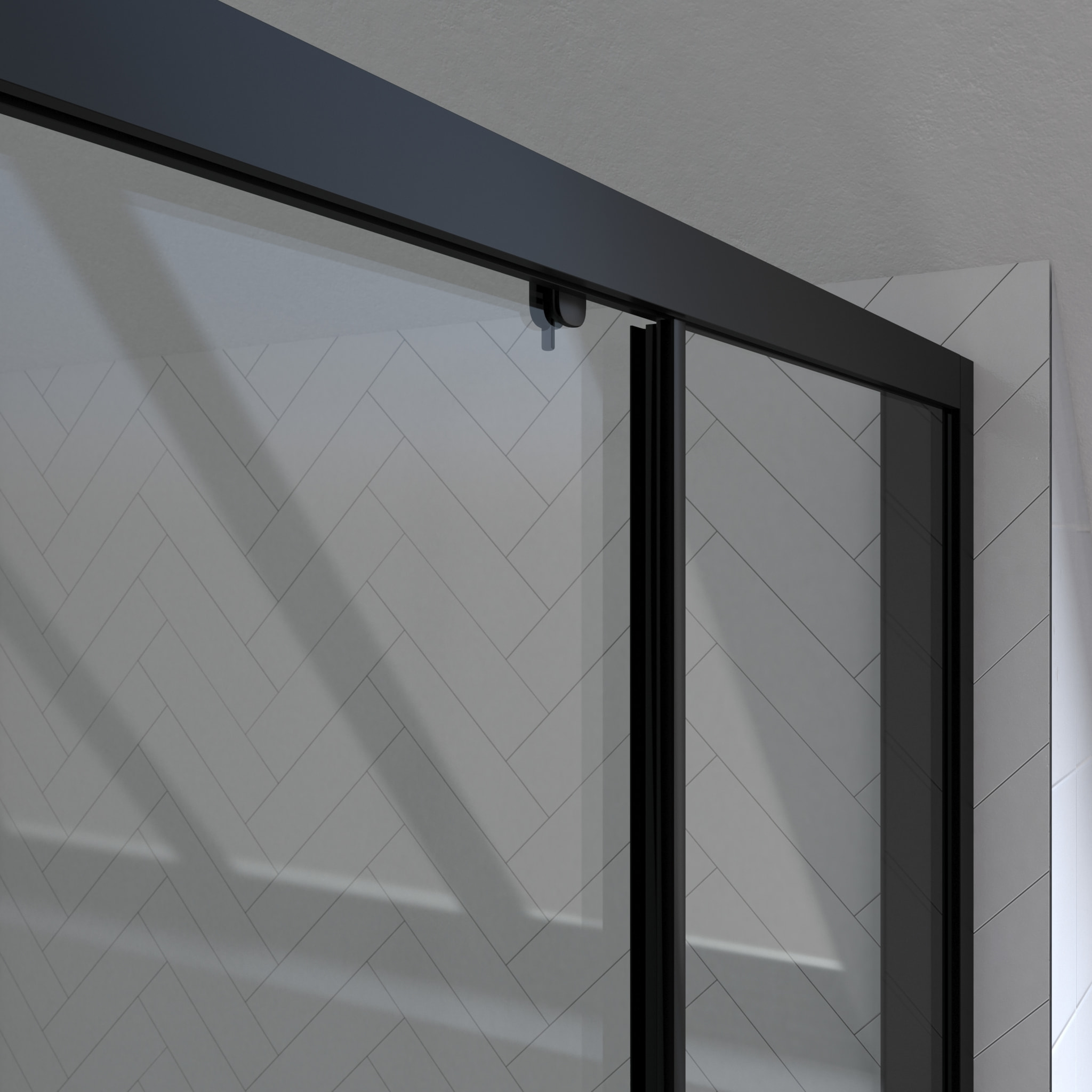 Porte de douche Double Coulissant 140x200 cm - Verre transparent - Profilé Noir - CRUSH