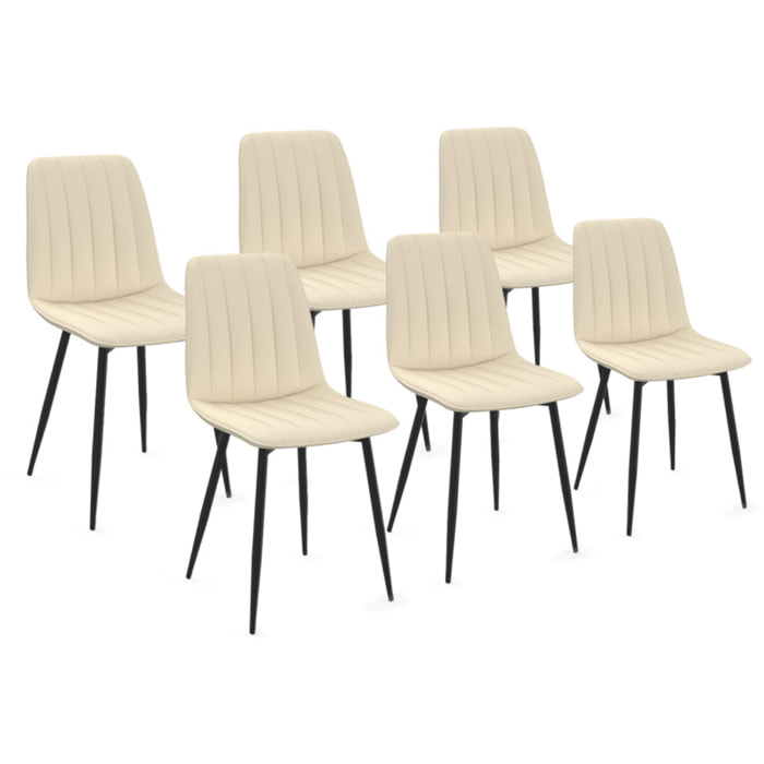 Chaises Fiona velours beige pieds métal noirs - lot de 6