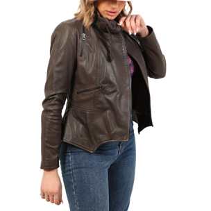 Giubbino in vera pelle di vitello Marrone-Slim Fit