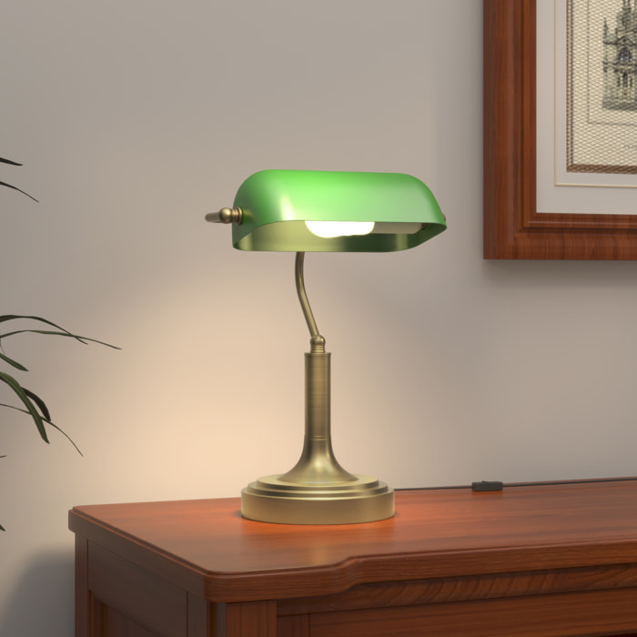 Lámpara de Mesa Vintage Banquero Lámpara de Escritorio Banker E27 con Pantalla Orientable a 45° Interruptor Basculante para Hogar Oficina Biblioteca Verde