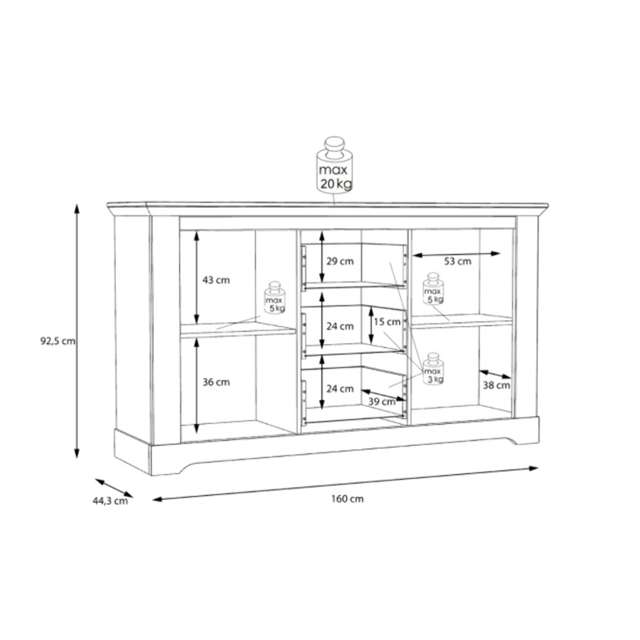 Buffet en bois effet chêne clair blanchi L160cm - ILONA