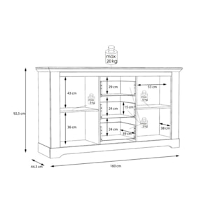 Buffet en bois effet chêne clair blanchi L160cm - ILONA