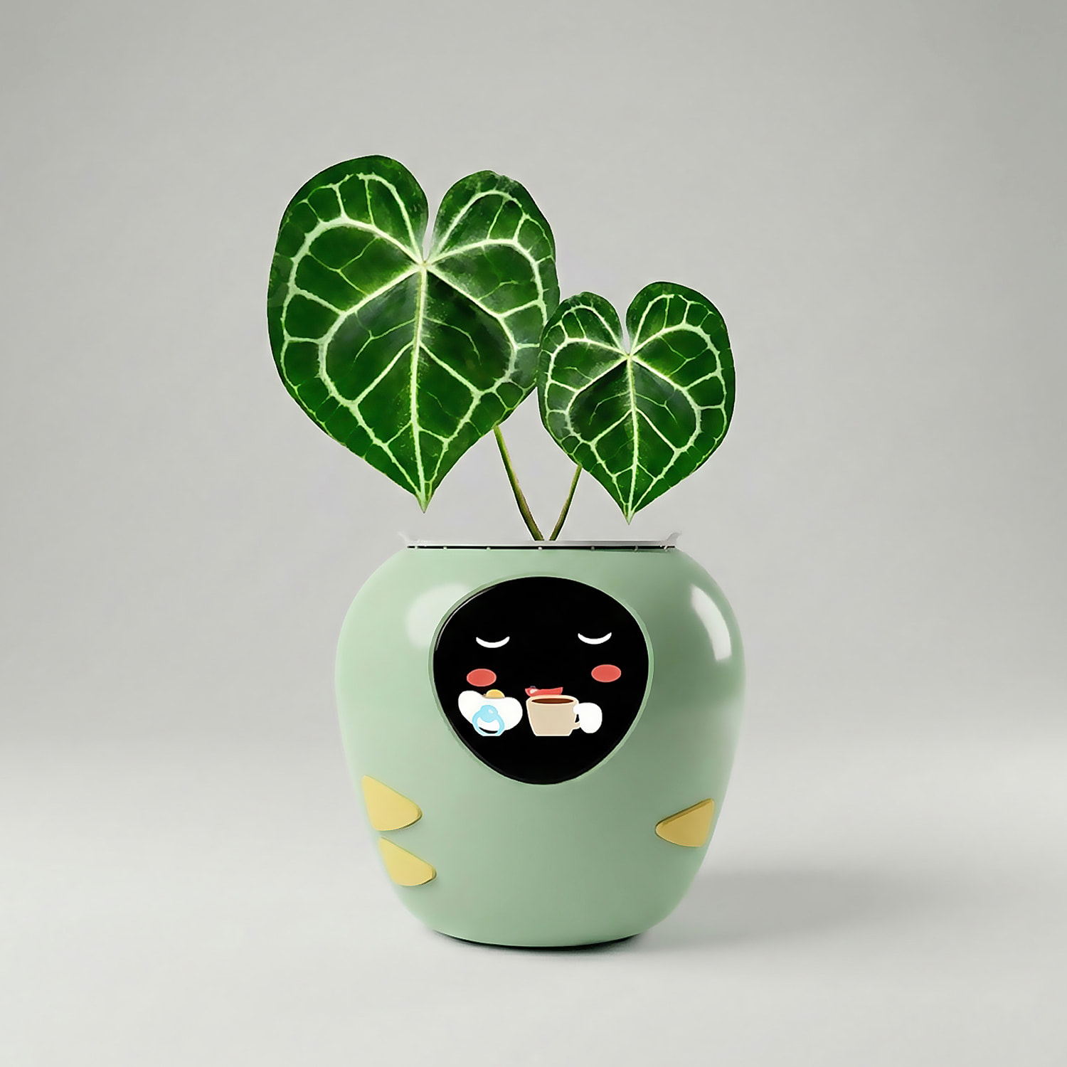 Vaso intelligente A2 con sensori interni ed esterni, display interattivo con espressioni facciali, batteria da 2200mAh e monitoraggio completo della pianta.