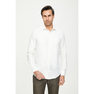Camicia Uomo 1 Bottone Francese Slim Cotone Unito Bianco