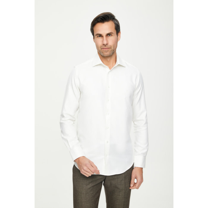 Camicia Uomo 1 Bottone Francese Slim Cotone Unito Bianco