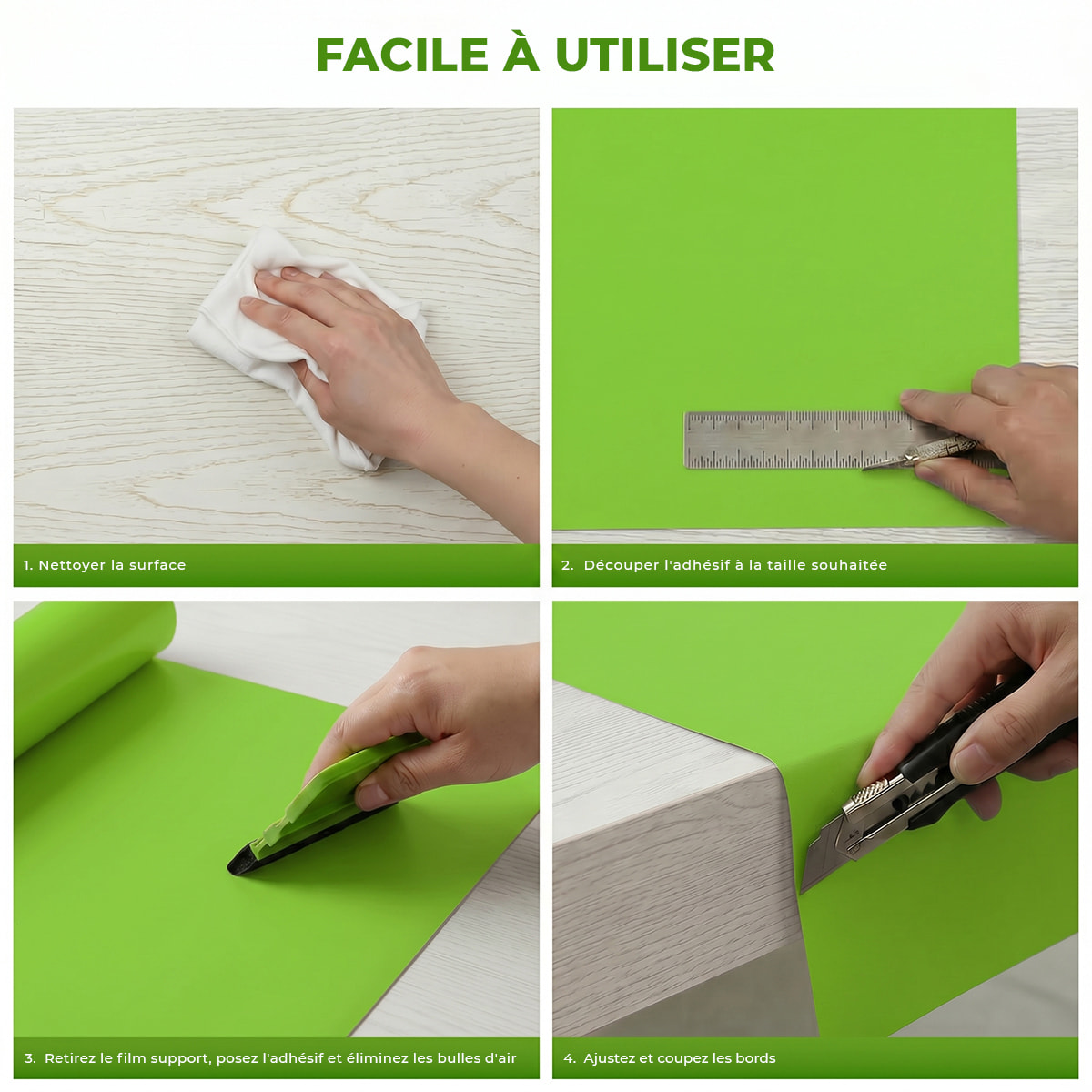 Rouleau adhésif décoratif Vinyle au Mètre - Vert pomme - Sticker Lavable Imperméable Mur Cuisine Meubles