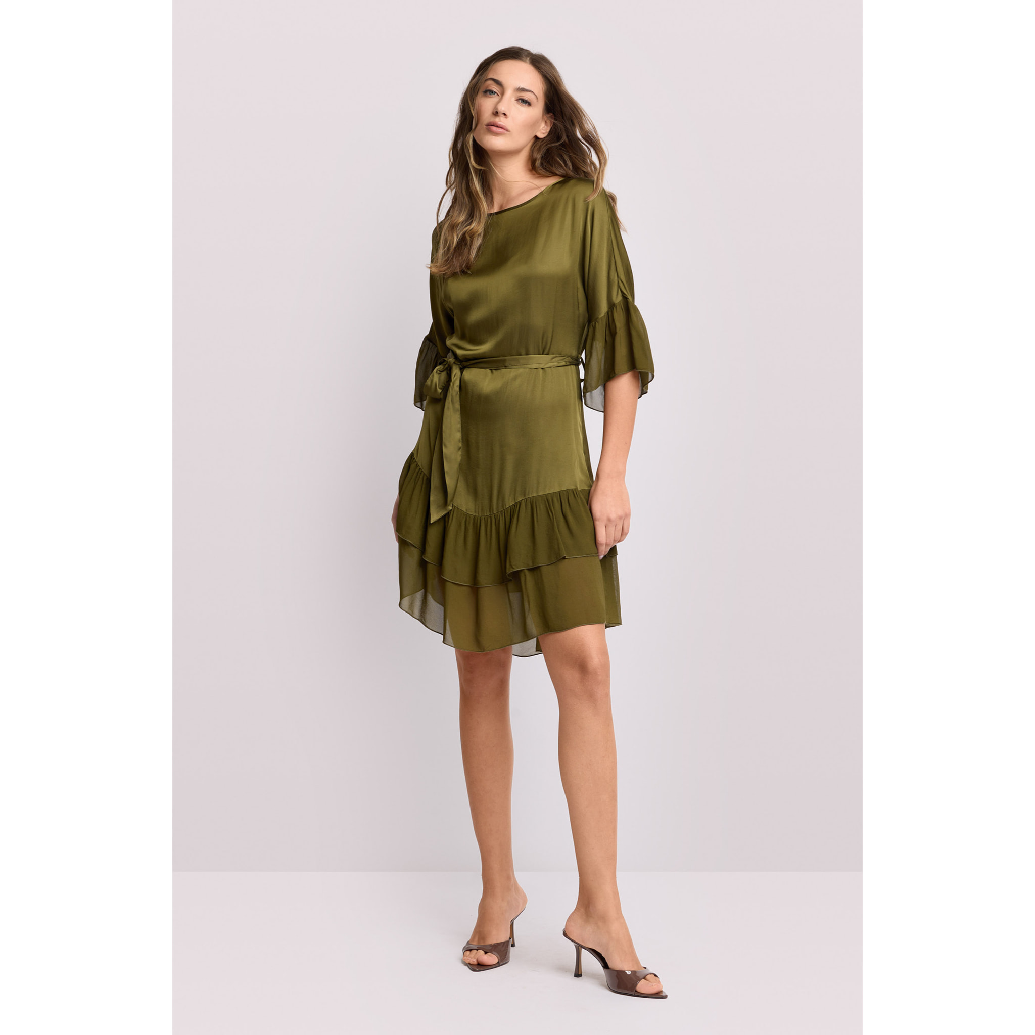Kocca - Abito elegante con volant Donna, Tinta unita, Girocollo
