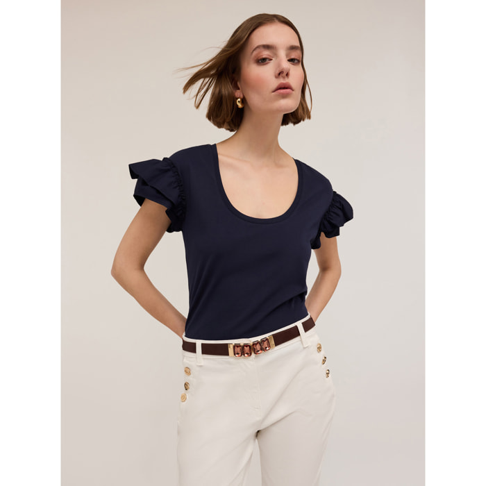 Motivi - T-shirt con maniche volant - Blu
