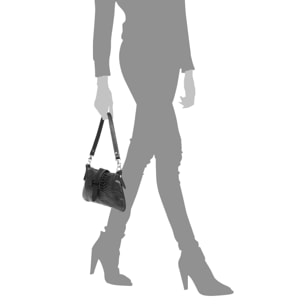 FIRENZE ARTEGIANI Allerona Borsa a Mano da Donna. Vera Pelle Scamosciata Incisione Serpente Made in Italy 24x2x14 Cm. Colore nero