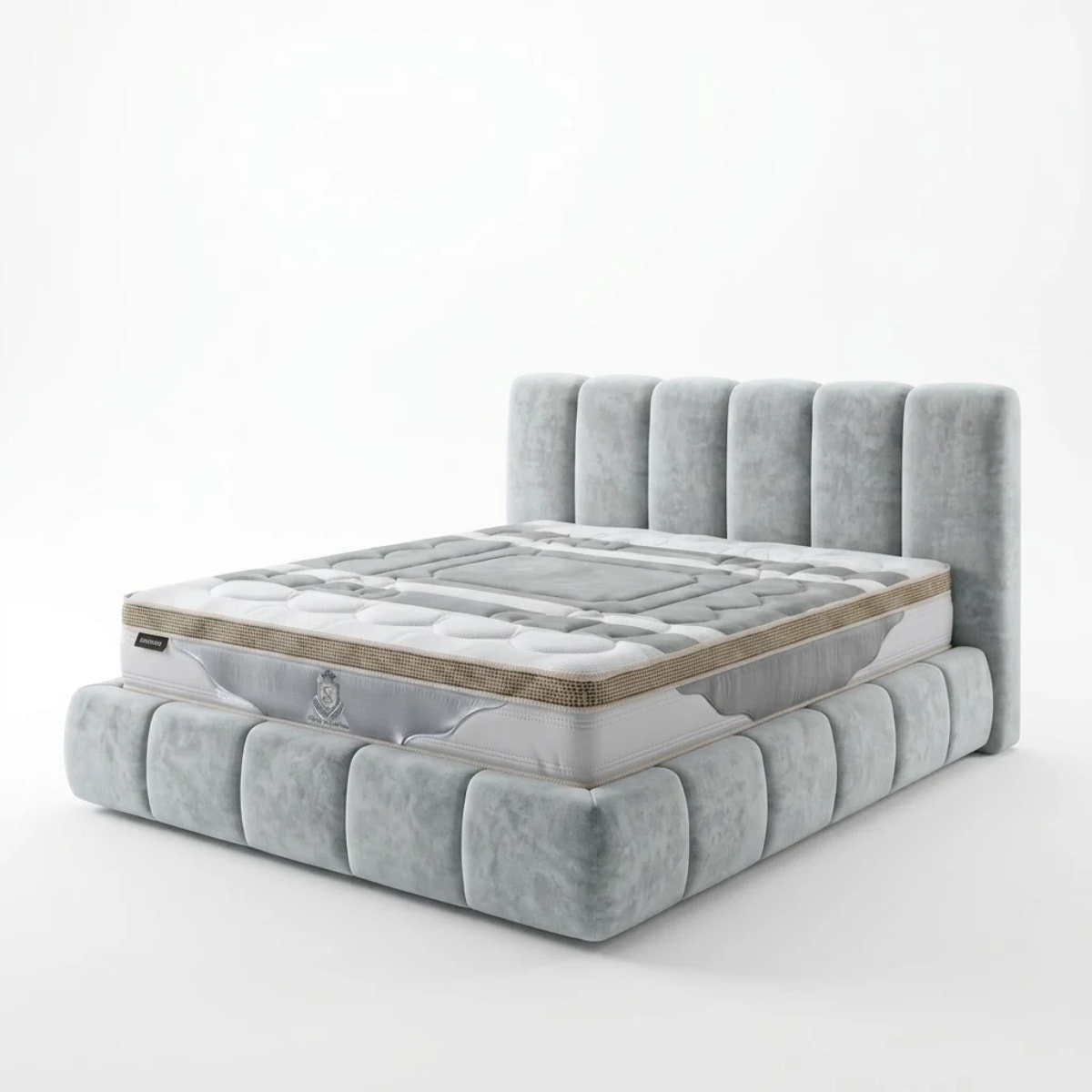 Ensemble matelas Royal XXL & lit coffre Everest | Mémoire de forme et ressorts ensachés | Grande capacité de stockage | tissu épais | Gris